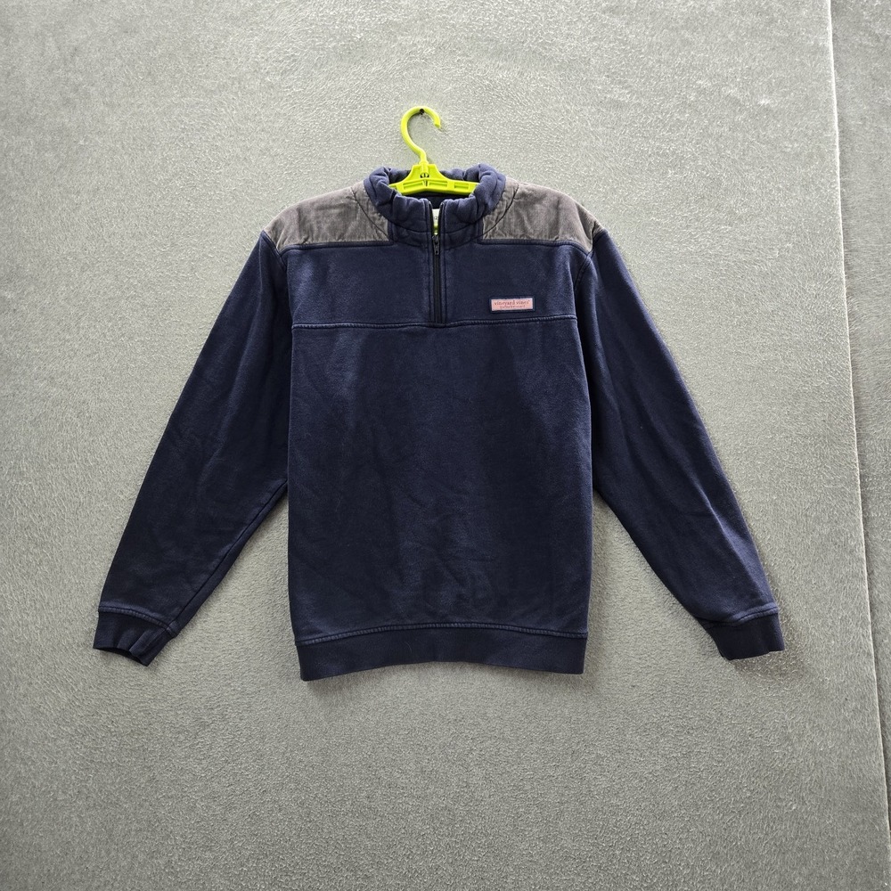 Vineyard Vines Men Sweatshirt M Navy Quarter Zip Logo Pullover